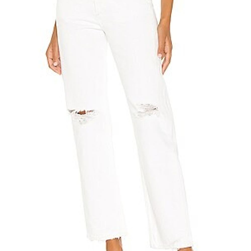 AGOLDE 90s Loose Fit Jeans Enamel White Distressed High Rise Straight Size 26